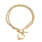 Italian Closeout -9K Yellow Gold HEART 2-STRAND BELCHER T-BAR BRACELET (Size - 7.5),Gold wt 5.05 Gms