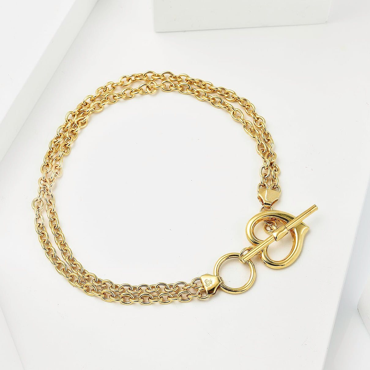 Italian Closeout -9K Yellow Gold Heart 2-Strand Belcher Necklace or T-Bar Bracelet (Size - 7.5), Gold wt 5.05 Gms 7725502 1