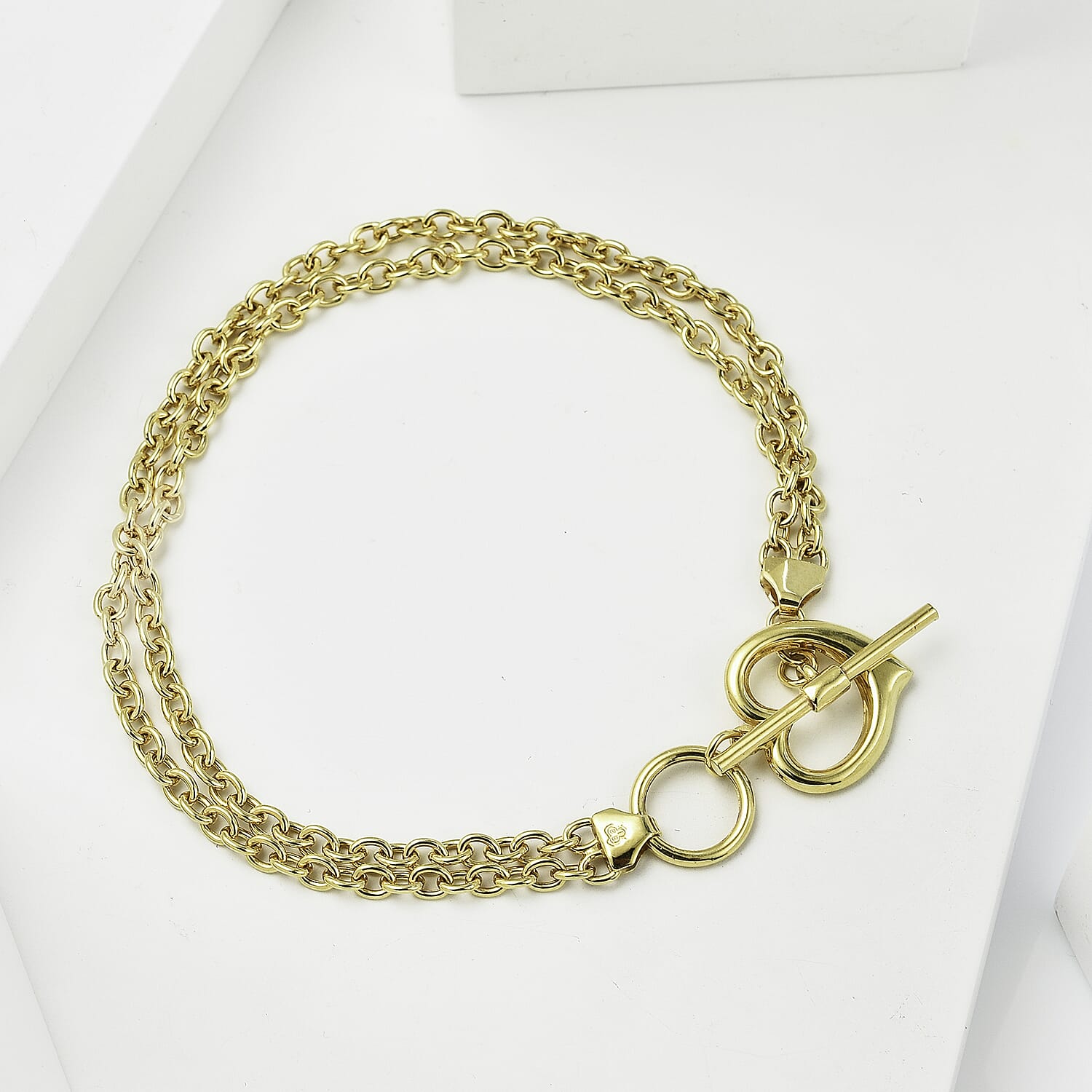 Italian Closeout -9K Yellow Gold Heart 2-Strand Belcher Necklace or T-Bar Bracelet (Size - 7.5), Gold wt 5.05 Gms 7725502 1