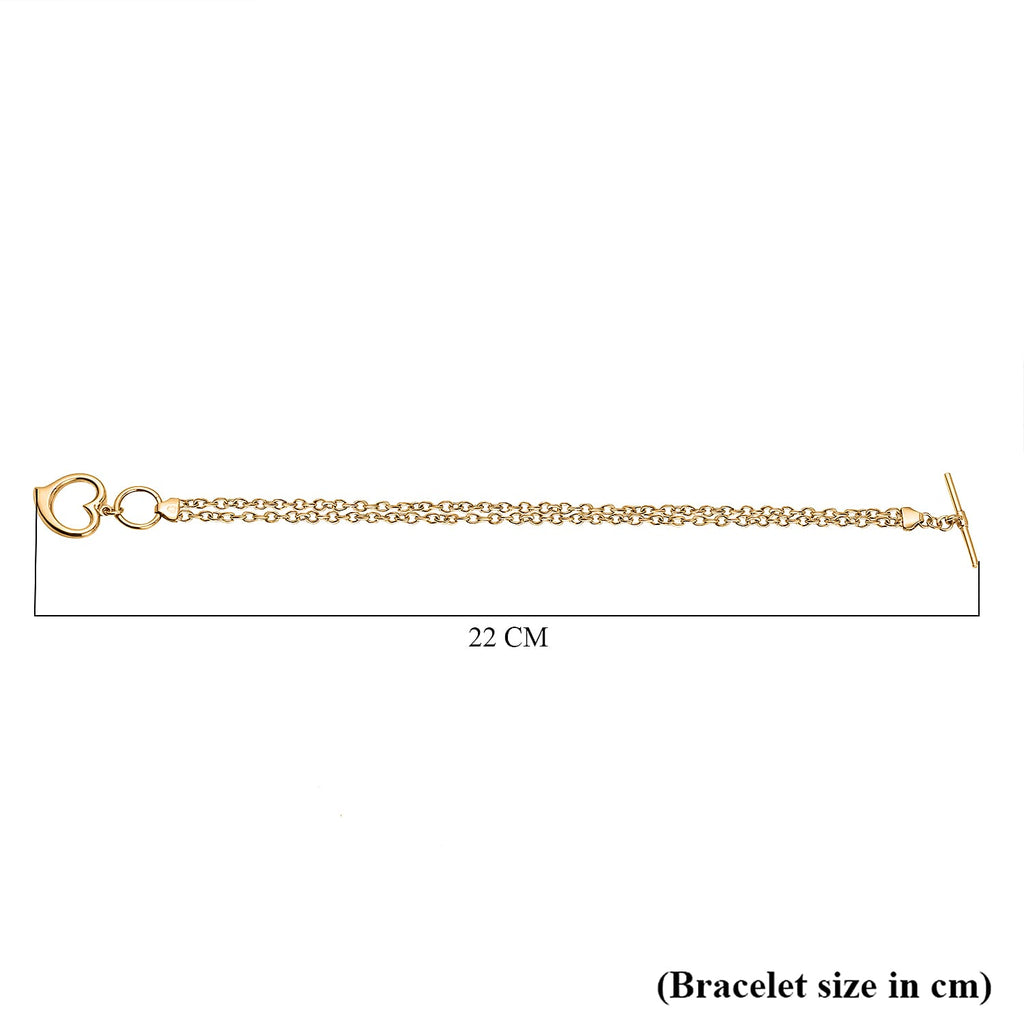Italian Closeout -9K Yellow Gold HEART 2-STRAND BELCHER T-BAR BRACELET (Size - 7.5),Gold wt 5.05 Gms