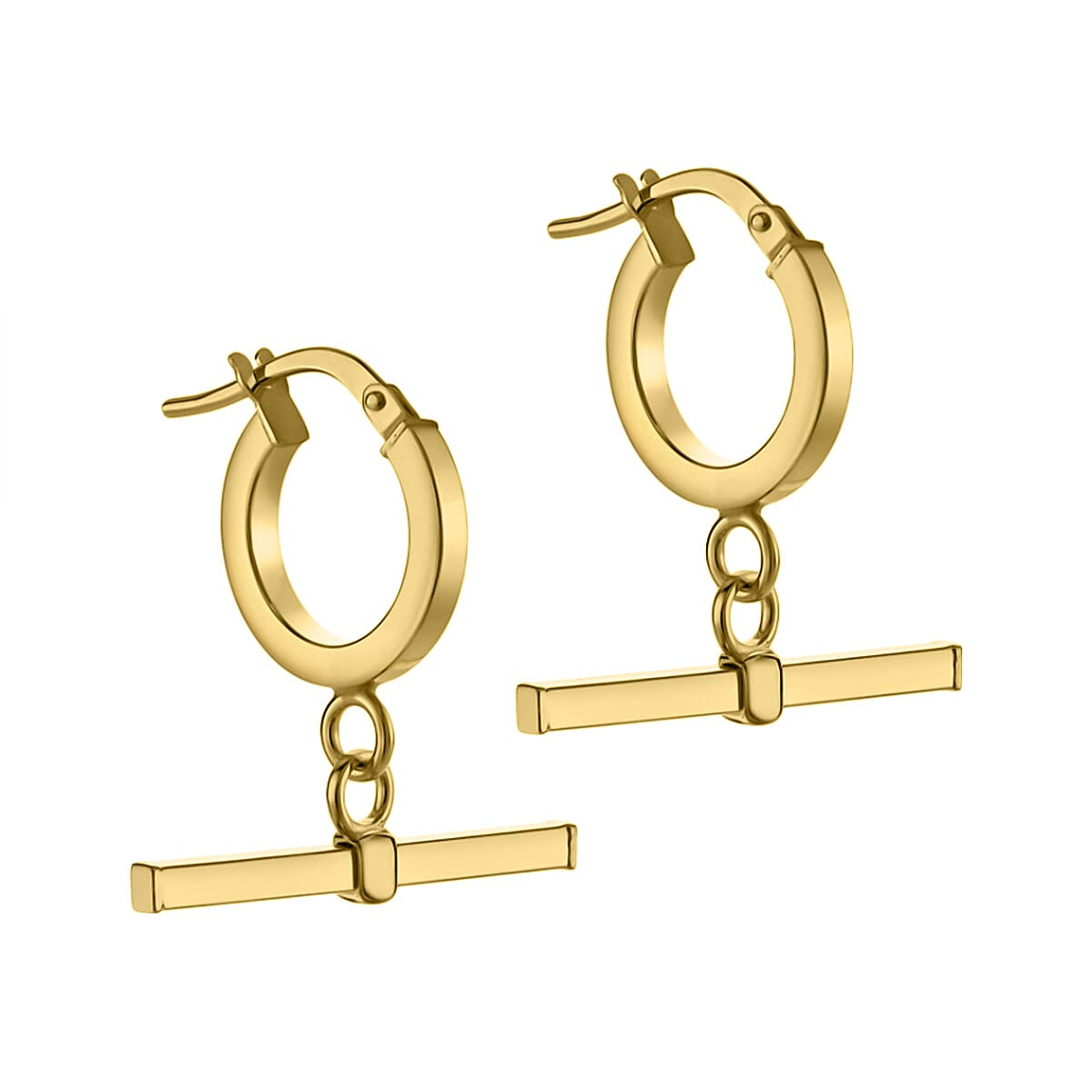 Italian Closeout 9K Yellow Gold  T-BAR CREOLE Hoop Earrings 7725478 0