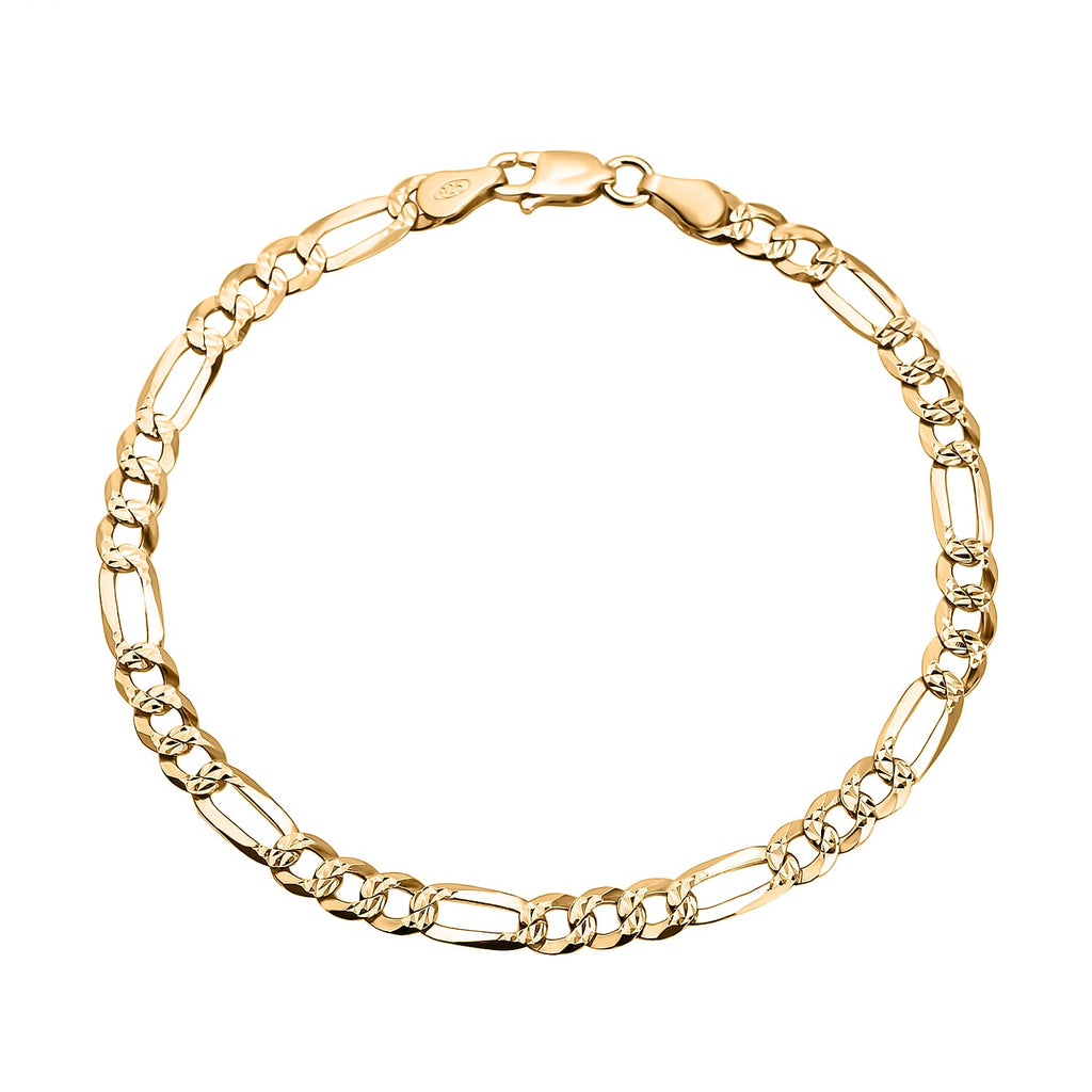 Italian Closeout Deal - Yellow Gold Overlay Sterling Silver Figaro Bracelet (Size - 7.5)