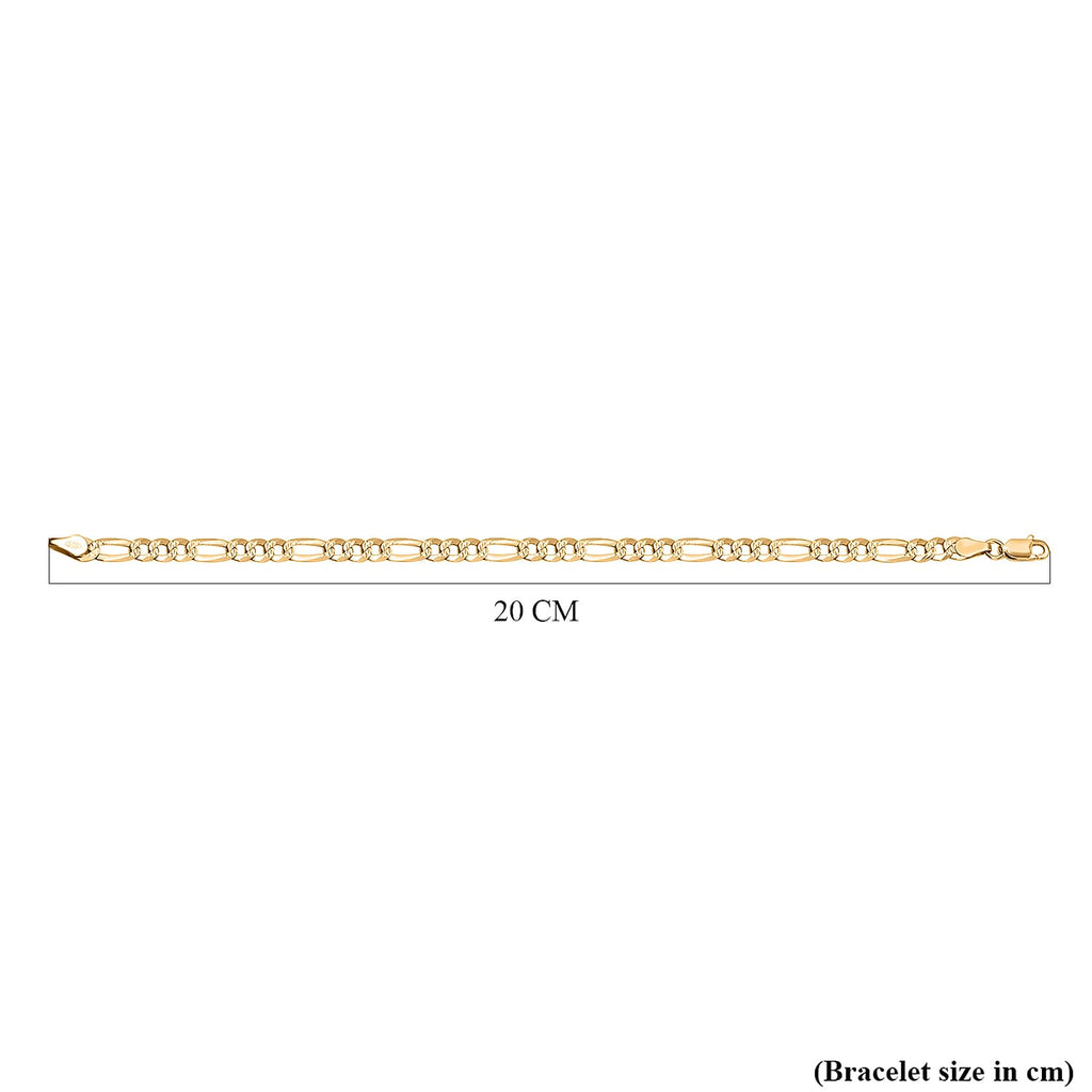 Italian Closeout Deal - Yellow Gold Overlay Sterling Silver Figaro Bracelet (Size - 7.5)