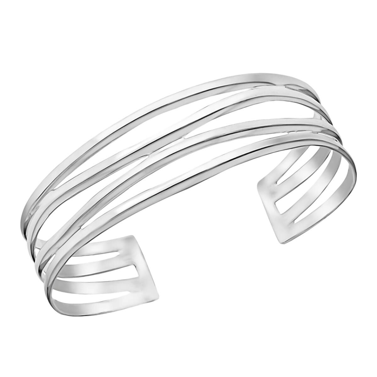 Italian Closeout - Polished Wave Cuff Bangle in Sterling Silver (Size 7), Silver Wt. 18 Gms 7753646 0