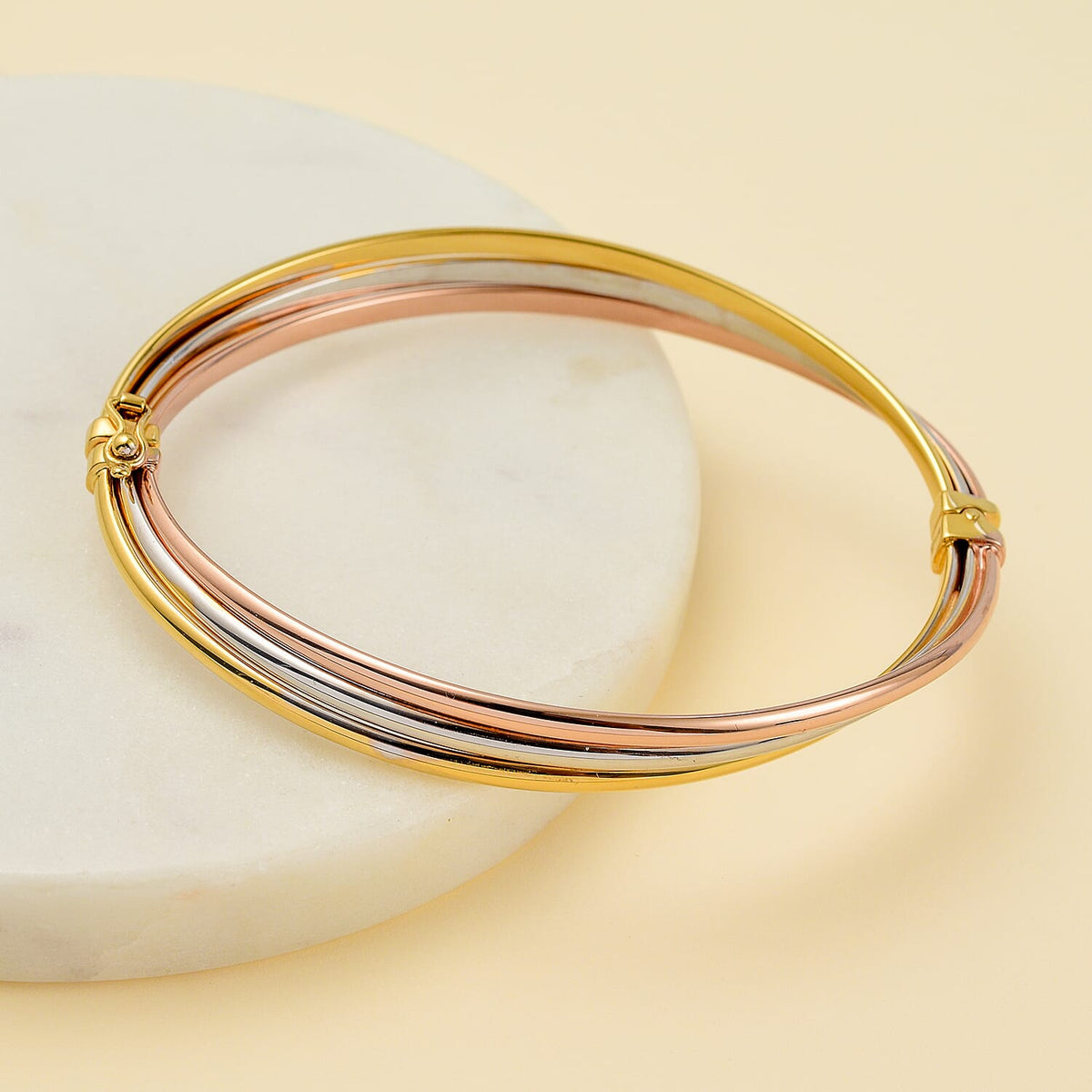 Italian Made - 9K Rose, Yellow and White Gold Trio Bangle (Size 7), Gold Wt. 6.70 Gms 7682488 1
