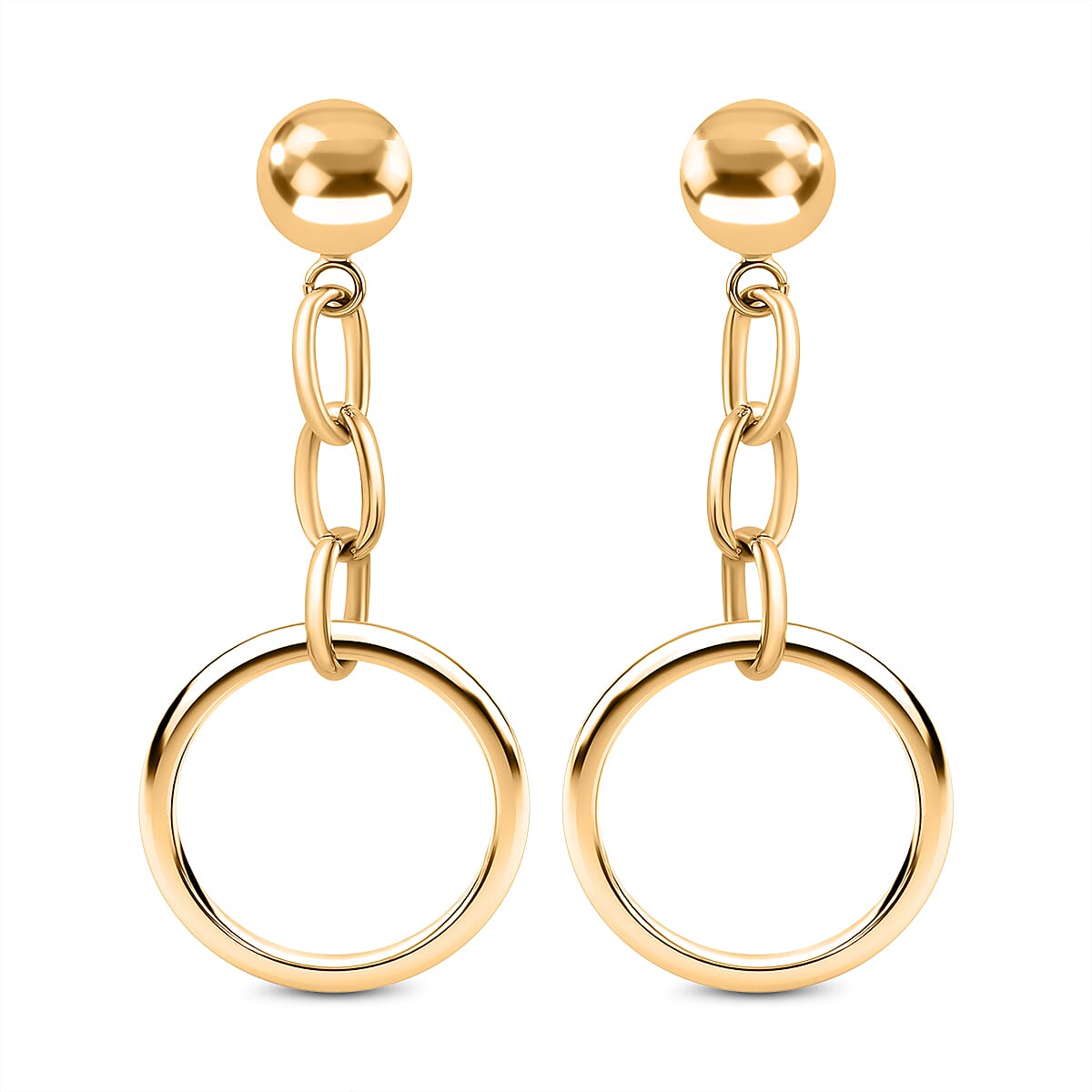 Italian Made - 9K Yellow Gold Hoop Dangling Earrings (With Push Back) 8894035 0