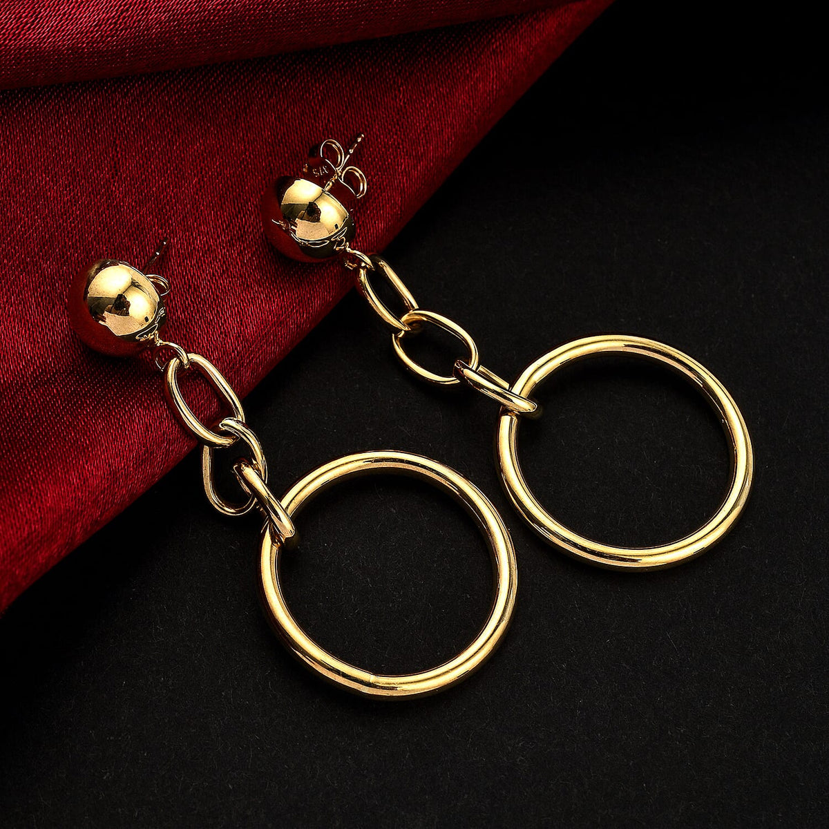 Italian Made - 9K Yellow Gold Hoop Dangling Earrings (With Push Back) 8894035 1