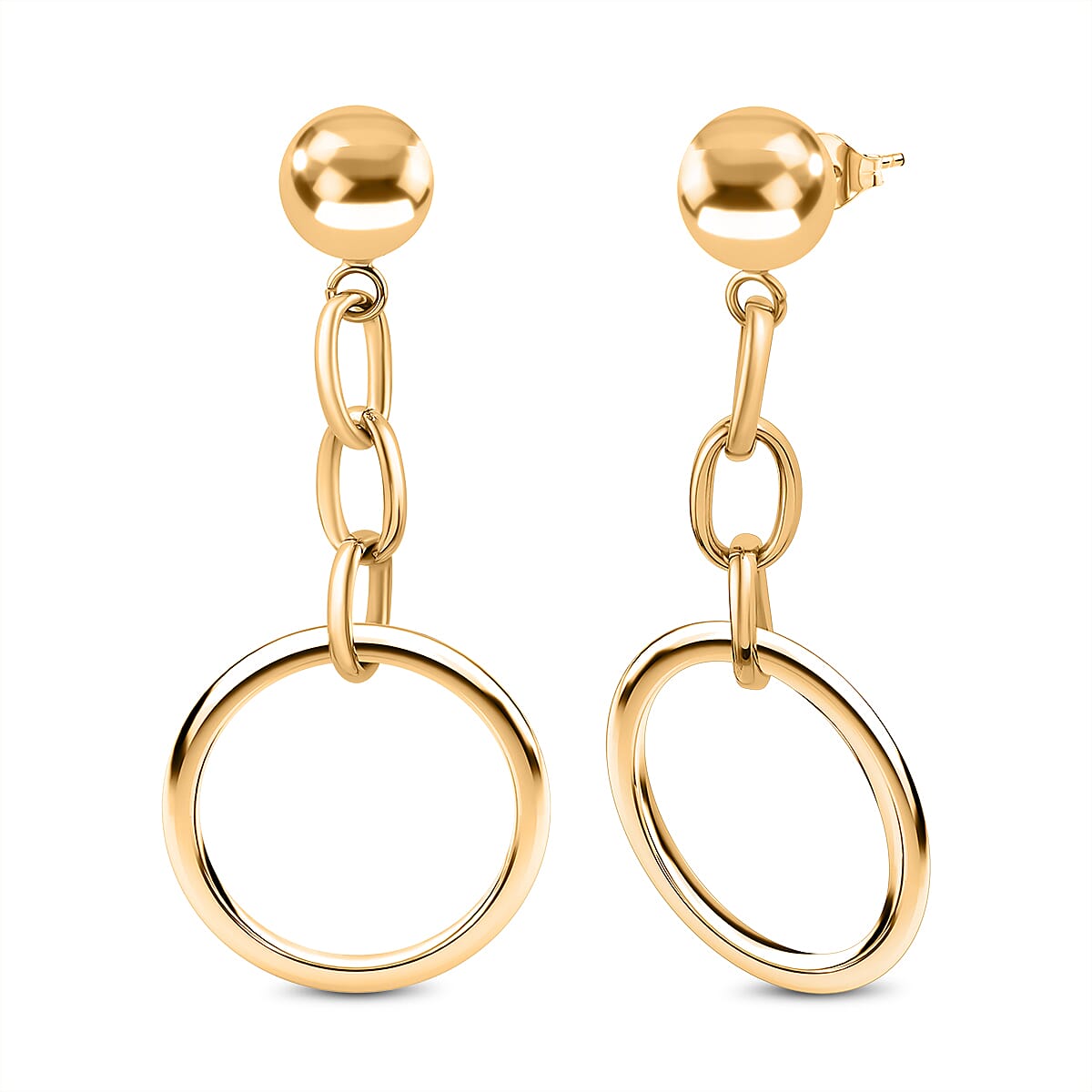 Italian Made - 9K Yellow Gold Hoop Dangling Earrings (With Push Back) 8894035 2