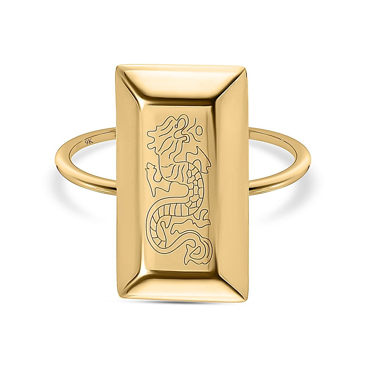 Italian Made - 9K Yellow Gold Dragon Motif Bar Ring 7382140 7