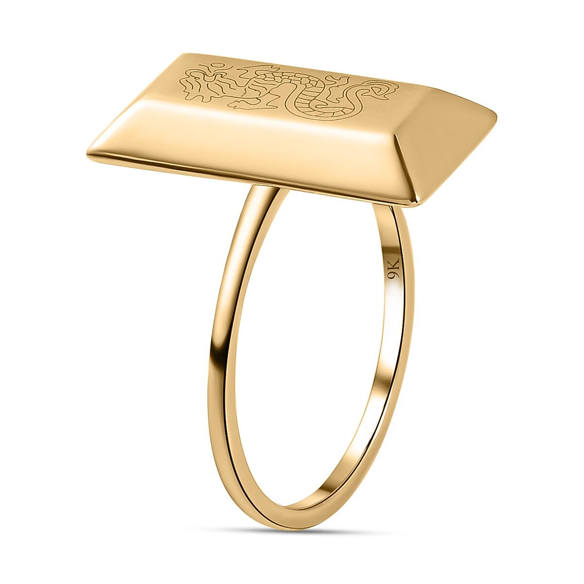 Italian Made - 9K Yellow Gold Dragon Motif Bar Ring 7382140 10
