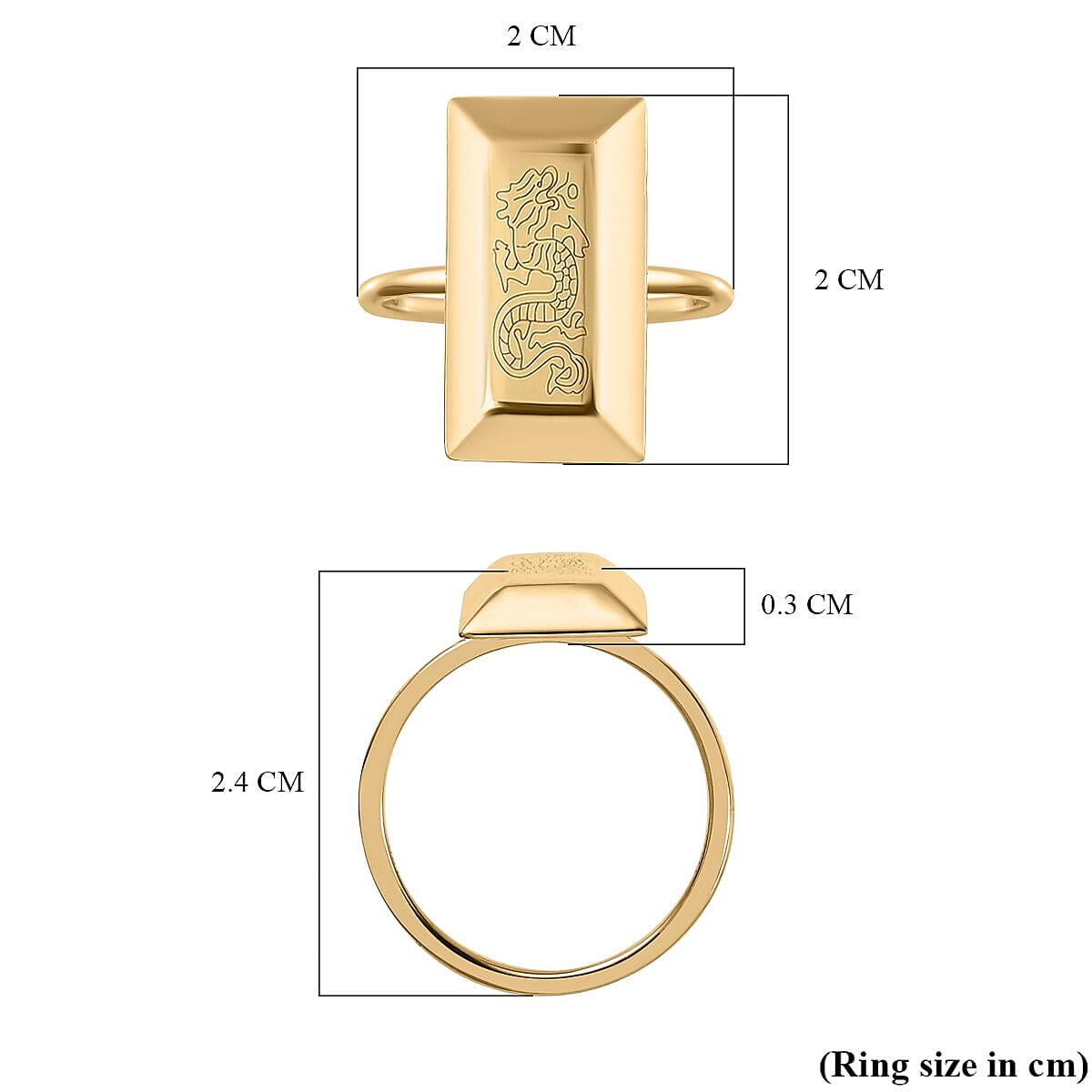 Italian Made - 9K Yellow Gold Dragon Motif Bar Ring 7382140 12