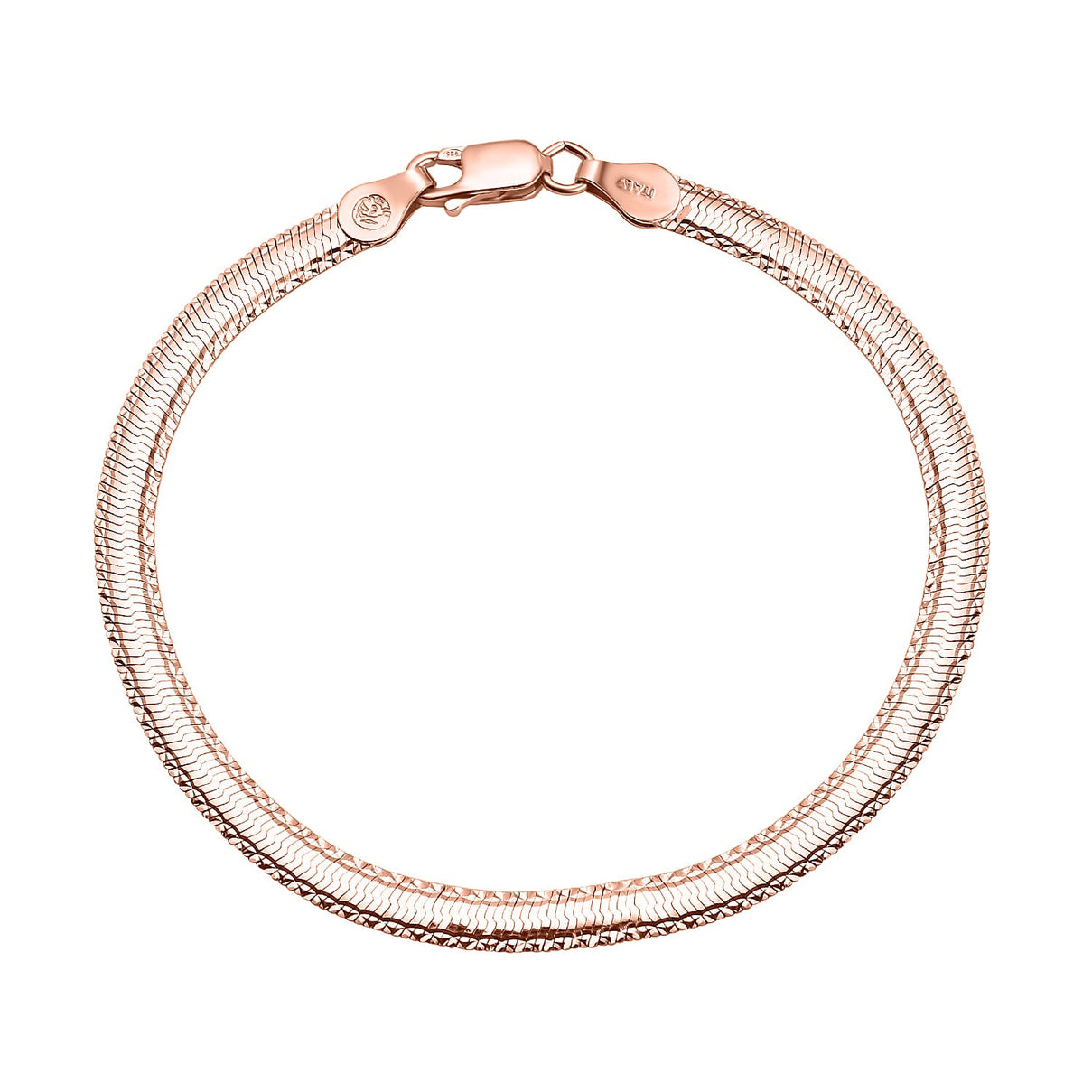 Italian Made - Rose Gold Overlay Sterling Silver Herringbone Bracelet (Size - 7.5) 7272126 0