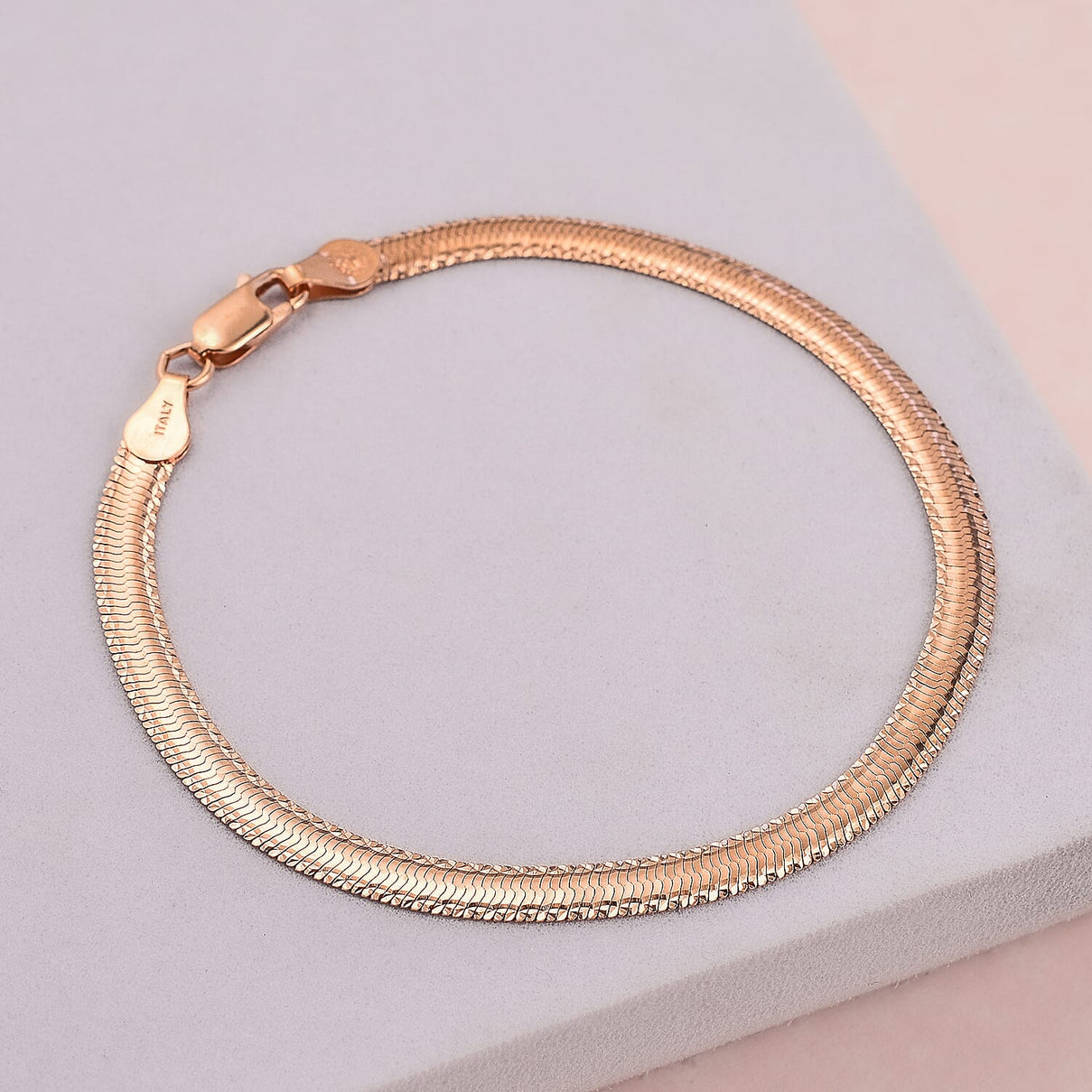 Italian Made - Rose Gold Overlay Sterling Silver Herringbone Bracelet (Size - 7.5) 7272126 1