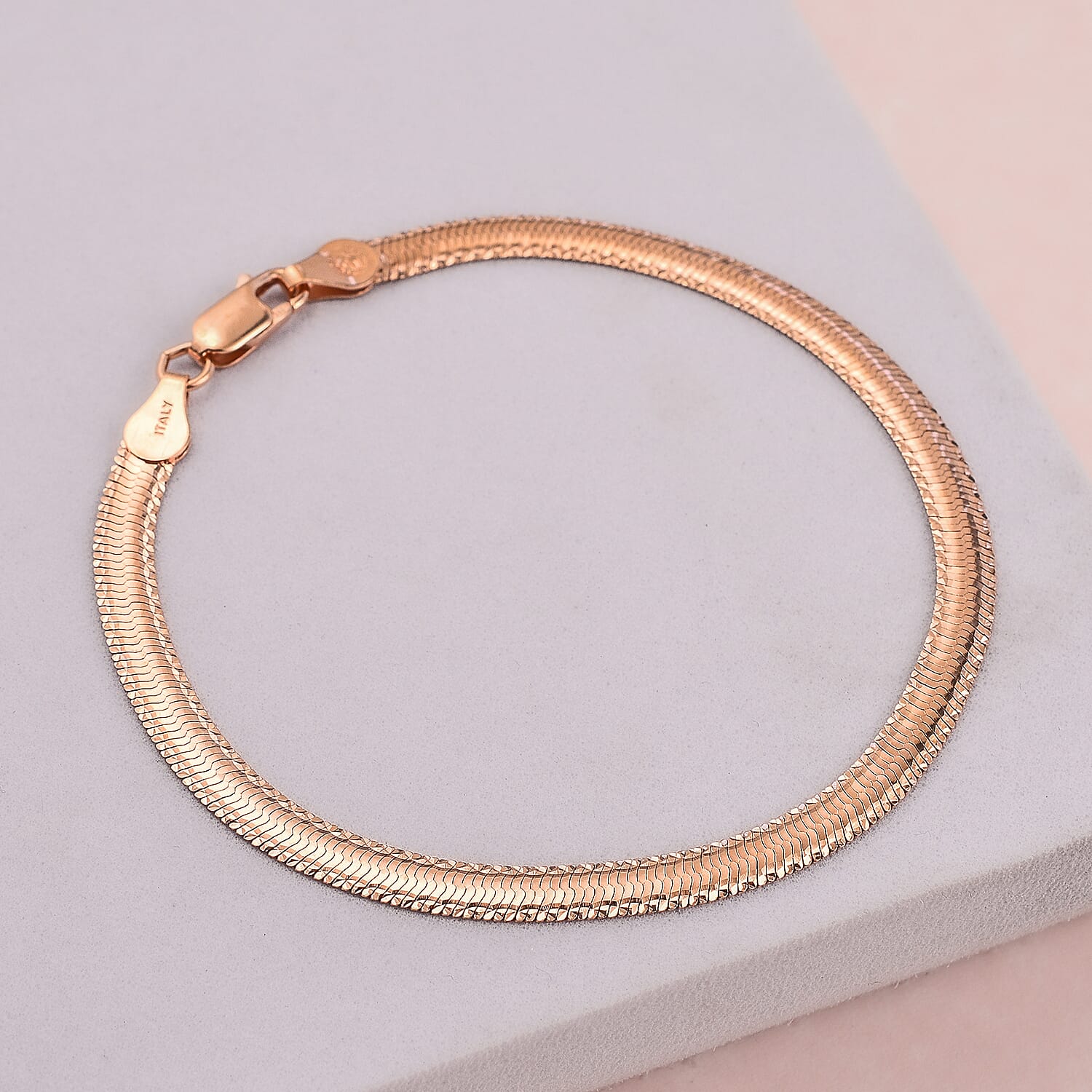Italian Made - Rose Gold Overlay Sterling Silver Herringbone Bracelet (Size - 7.5) 7272126 1