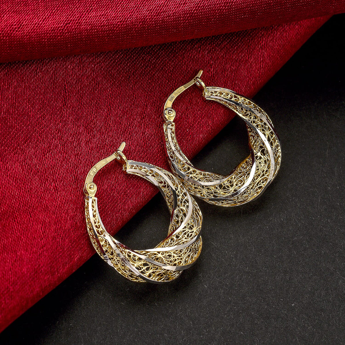 Italian Made One Time Closeout- 9K White and Yellow Gold Hoop Earrings (With Clasp) 8894520 1