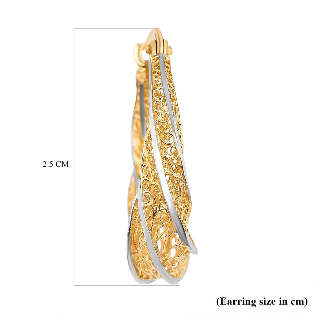Italian Made One Time Closeout- 9K White and Yellow Gold Hoop Earrings (With Clasp)