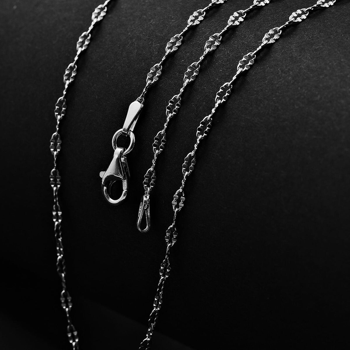 Italian Made Oval Daisy Necklace in Rhodium Overlay Sterling Silver 24 Inch 7990624 1