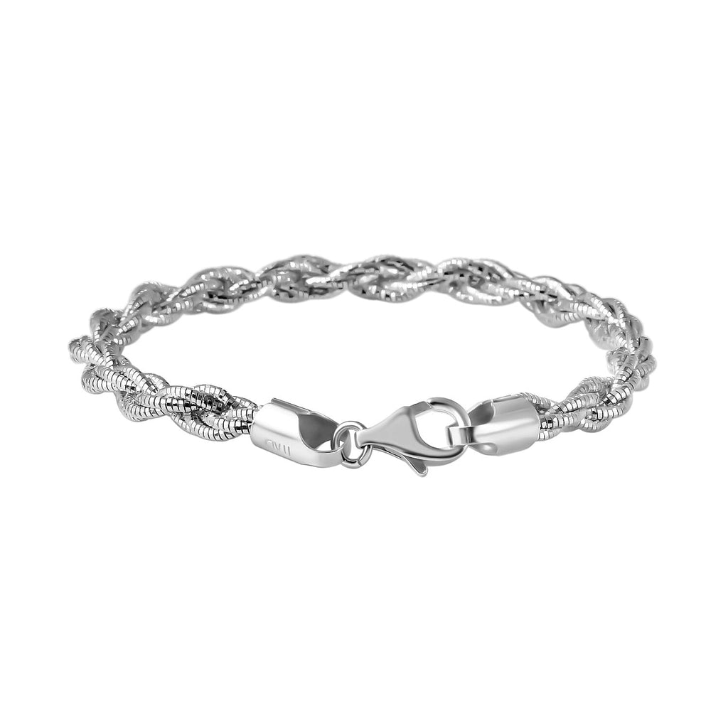Italian Made - Rhodium Overlay Sterling Silver Rope Bracelet (Size - 7.5) With Lobster Clasp, Silver Wt. 11.77 Gms