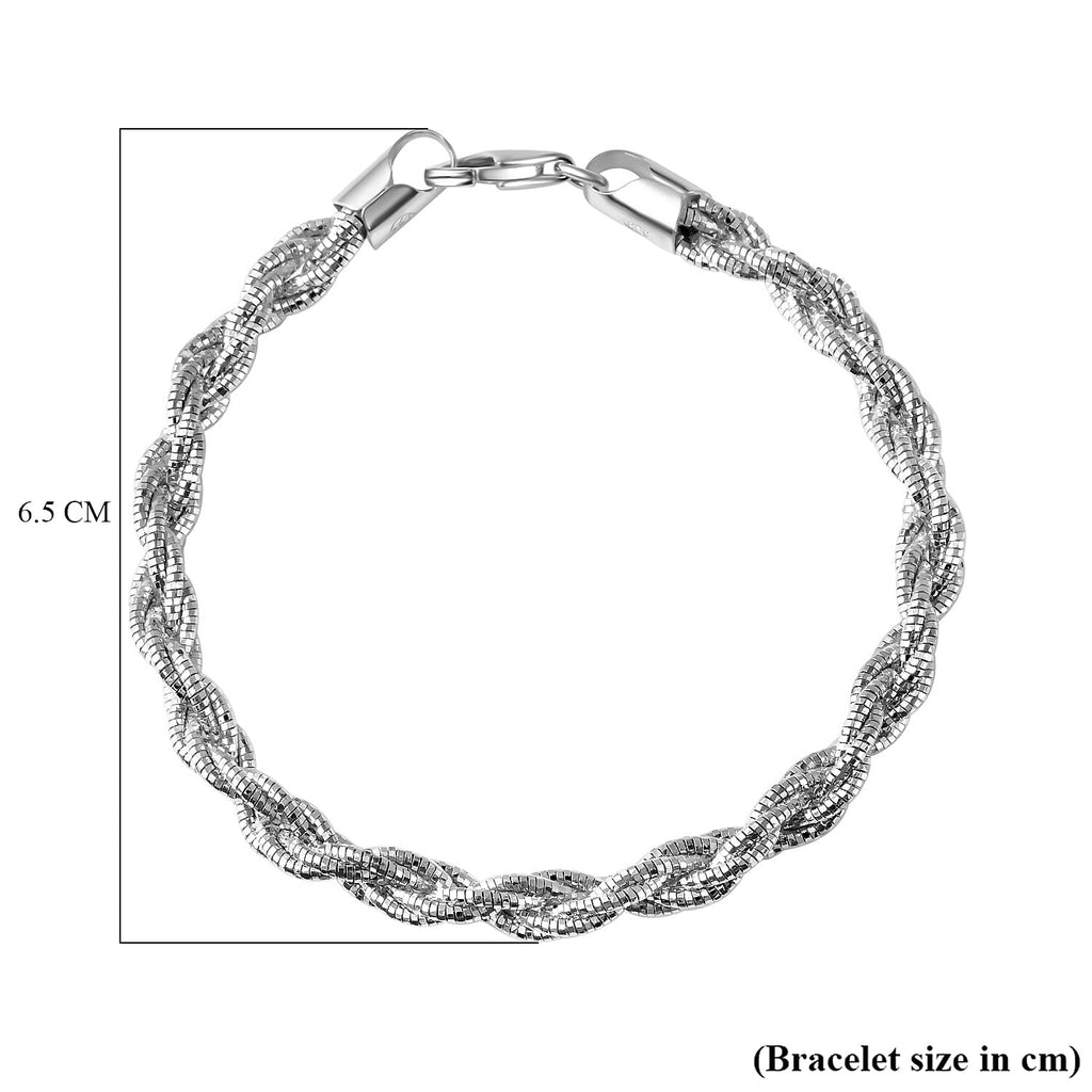 Italian Made - Rhodium Overlay Sterling Silver Rope Bracelet (Size - 7.5) With Lobster Clasp, Silver Wt. 11.77 Gms