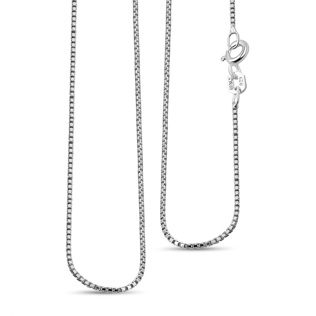 Italian Made - Sterling Silver Box Necklace (Size - 18) with Spring Ring Clasp