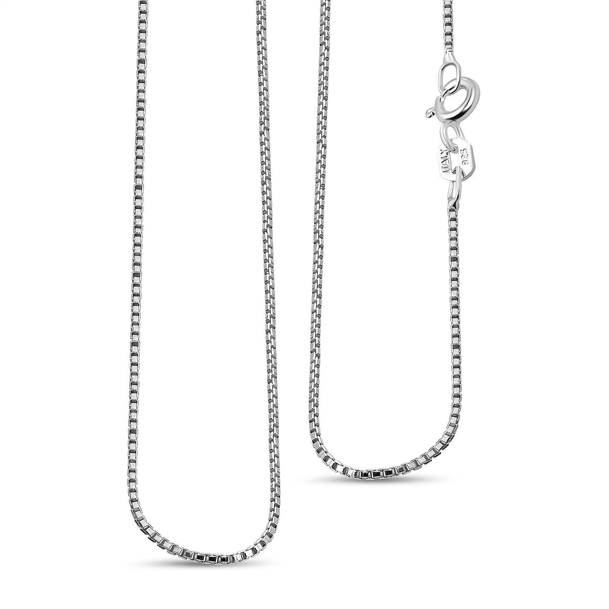 Italian Made-Sterling Silver Box Necklace (Size - 18) With Spring Ring Clasp 7268936 0