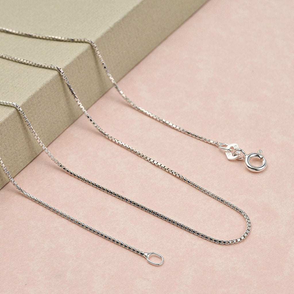 Italian Made - Sterling Silver Box Necklace (Size - 18) with Spring Ring Clasp