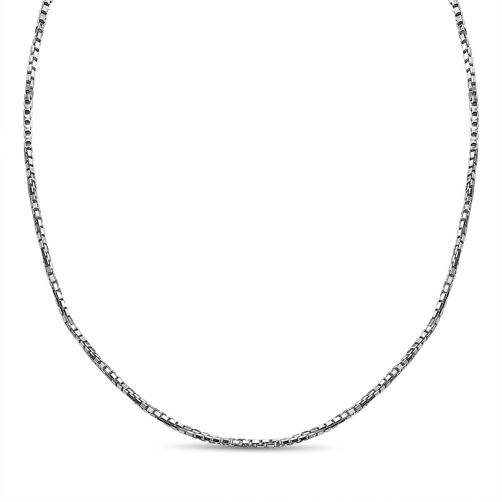 Italian Made - Sterling Silver Box Necklace (Size - 18) with Spring Ring Clasp