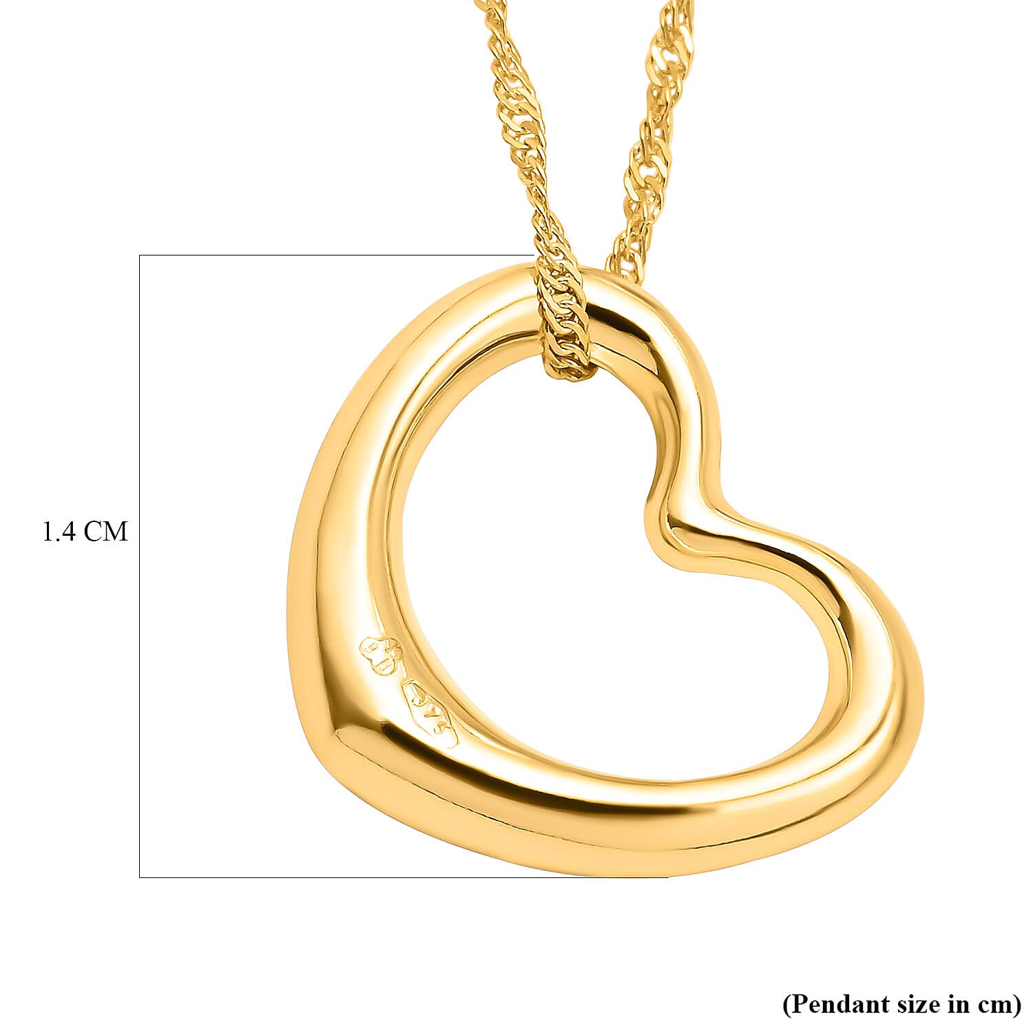 Vicenza Collection 9K Yellow Gold Heart Pendant with Chain (Size 18) with Spring Ring Clasp 3010480 5