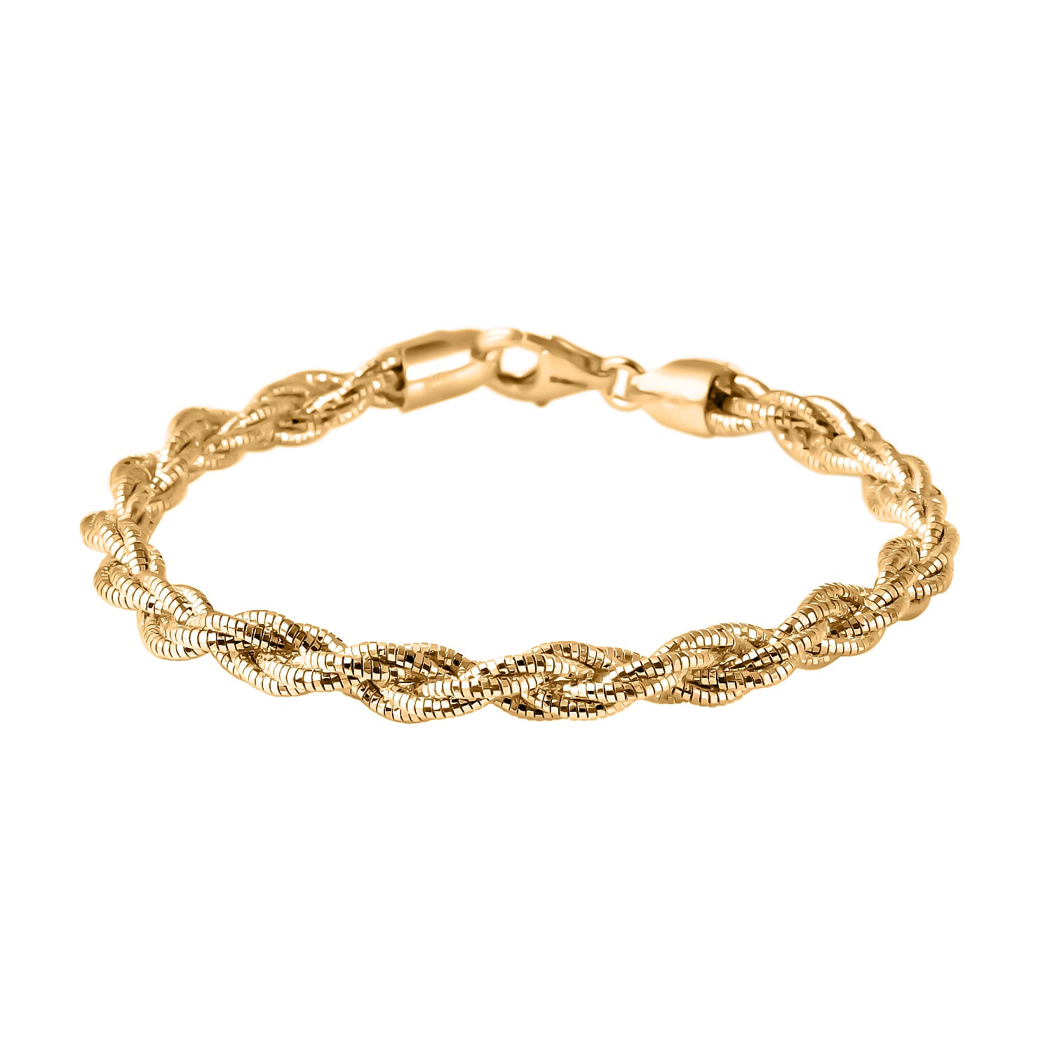 Italian Made - Yellow Gold Plated Sterling Silver Rope Bracelet (Size - 7.5) With Lobster Clasp, Silver Wt. 11.76 Gms 8020494 0
