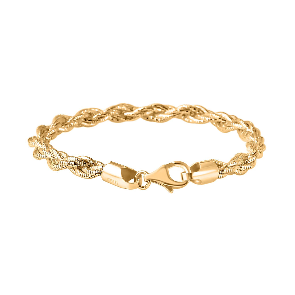 Italian Made - Yellow Gold Plated Sterling Silver Rope Bracelet (Size - 7.5) With Lobster Clasp, Silver Wt. 11.76 Gms