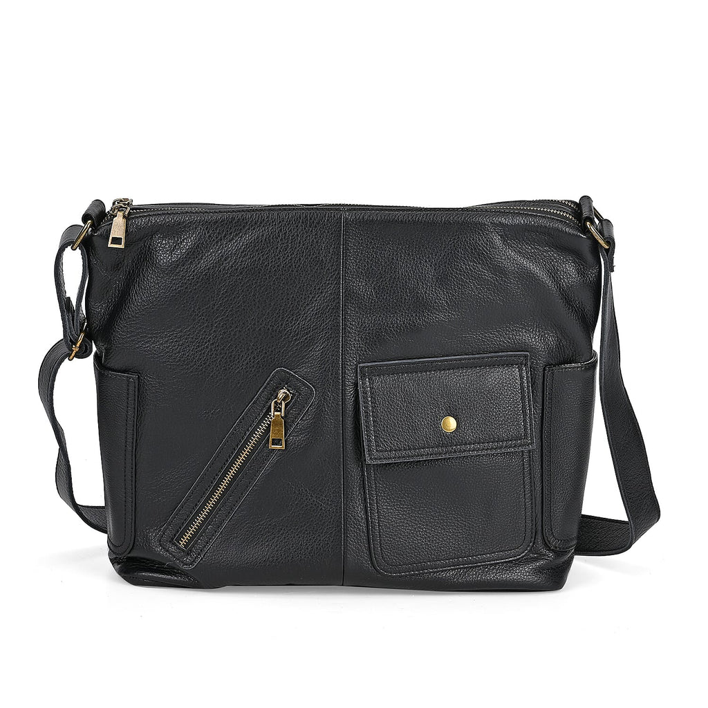 Genuine Leather Sumptuous Crossbody Bag - Black