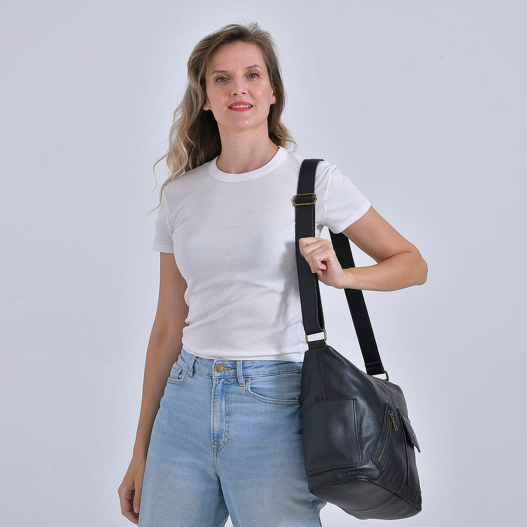 Genuine Leather Sumptuous Crossbody Bag - Black