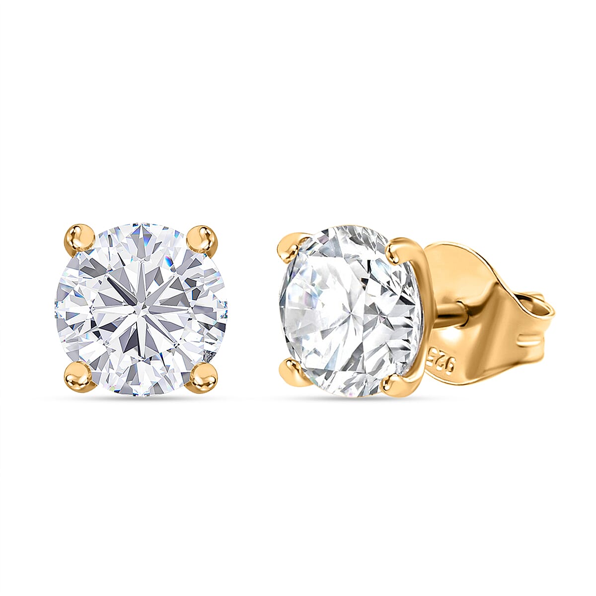 J Francis - 9K Yellow Gold A Swarovski Zirconia Solitaire Stud Push Post Earring 1.49 ct. 7932453 2