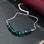 J Francis Blue Zircon Swarovski Crystal Beads Bracelet (Size - 9 Adjustable) Sterling Silver 10.82 Ct.