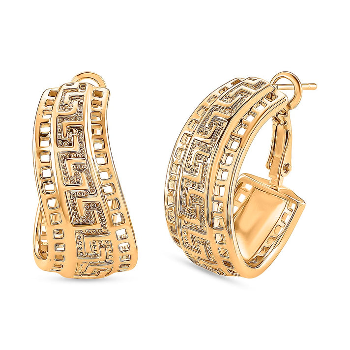 Designer Closeout - Greek Key Hoop Earrings in Yellow Gold Plated 8239332 1