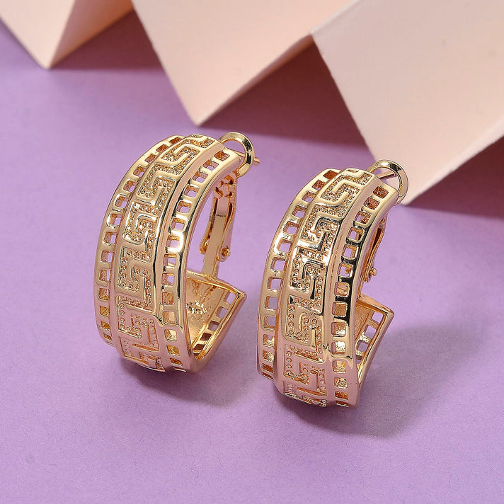 Designer Closeout - Greek Key Hoop Earrings in Yellow Gold Plated 8239332 2