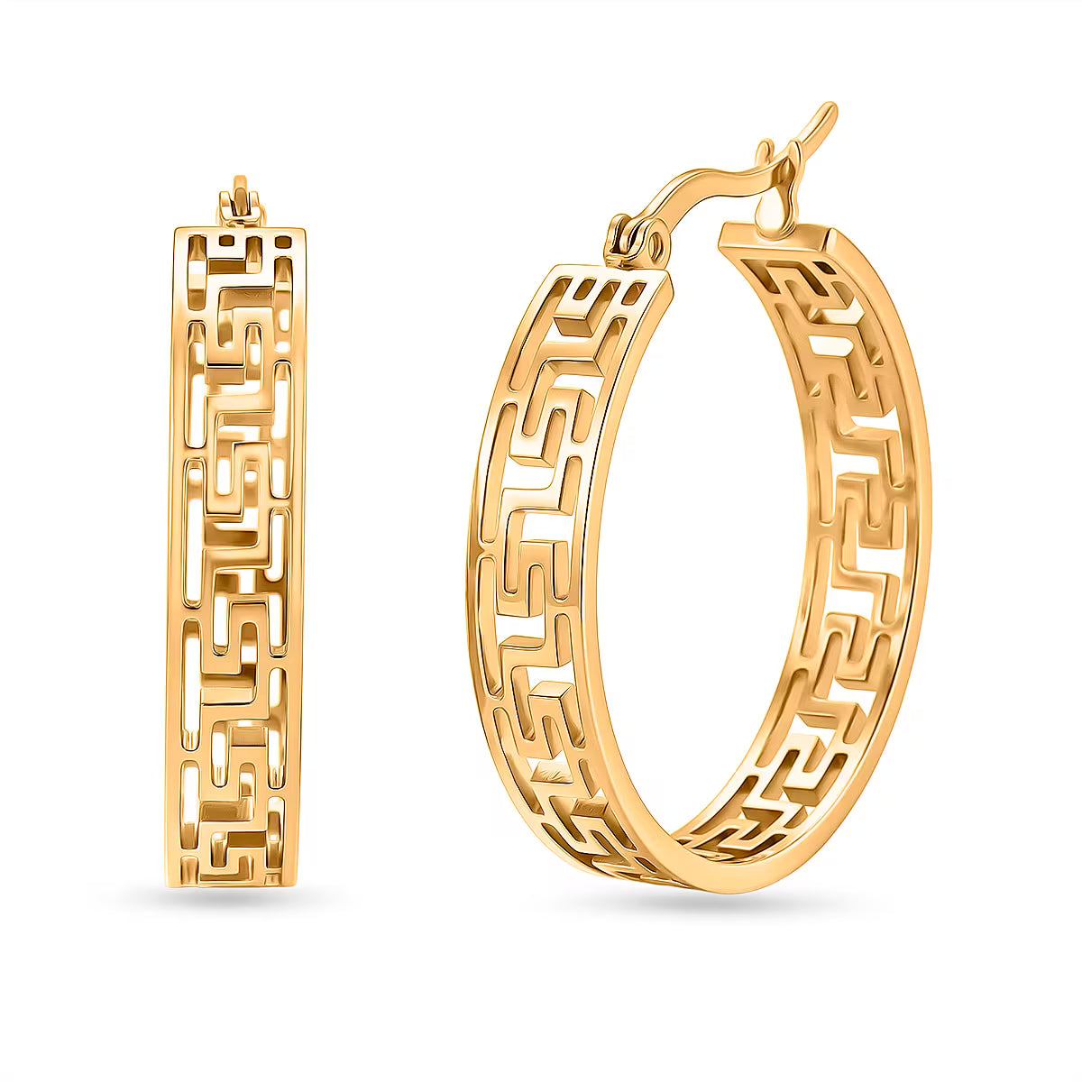 Greek Key Hoop Earring with Clasp in Yellow Gold Tone 8242370 0