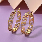 Greek Key Hoop Earring with Clasp in Yellow Gold Tone