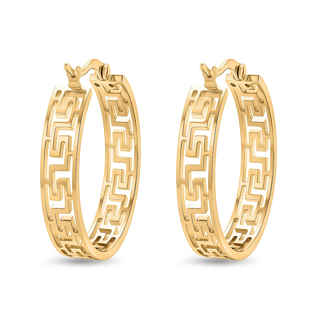 Greek Key Hoop Earring with Clasp in Yellow Gold Tone 8242370 5