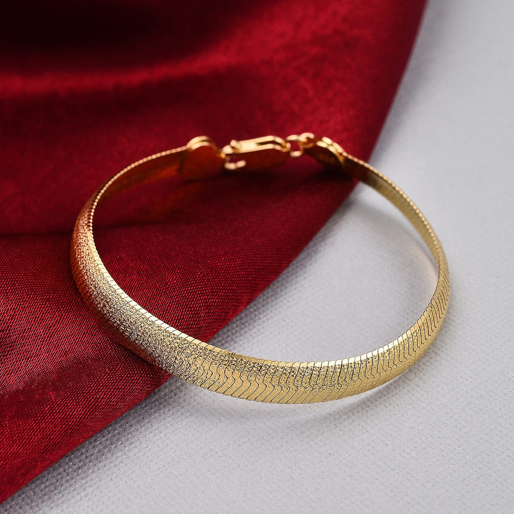JCK Vegas CloseOut- Yellow Gold Overlay Sterling Silver Herringbone Bracelet (Size - 7.5), Silver Wt. 9.33 Gms