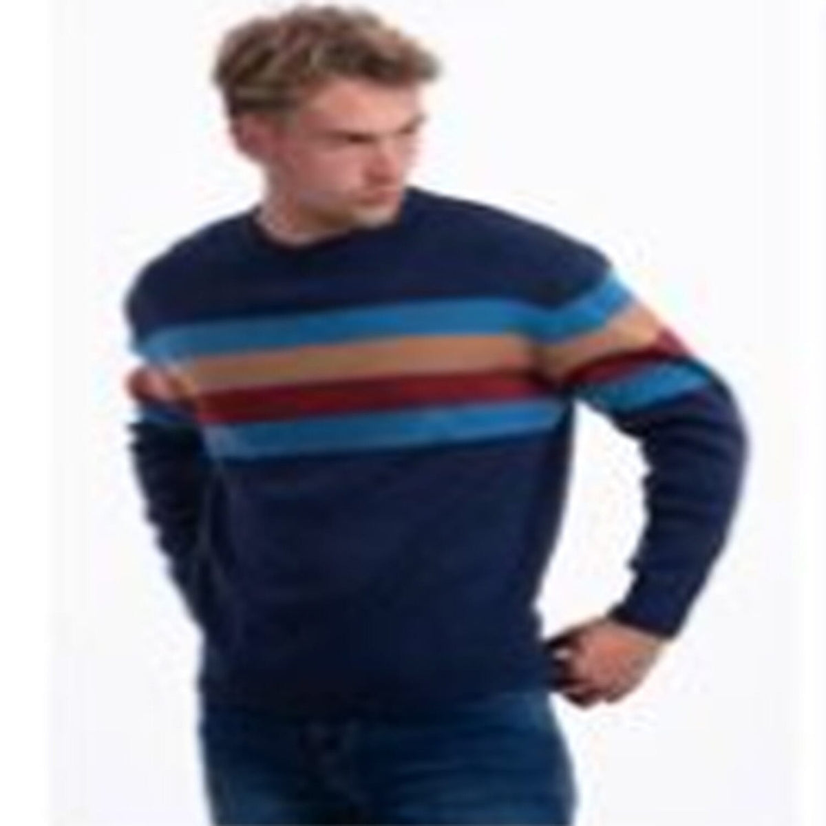 JJ Willis Acrylic Crew Neck Stripe Jumper (Size L) - Navy 8301483 0