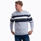 JJ Willis Acrylic Crew Neck Stripe Jumper (Size XL) - Light Grey