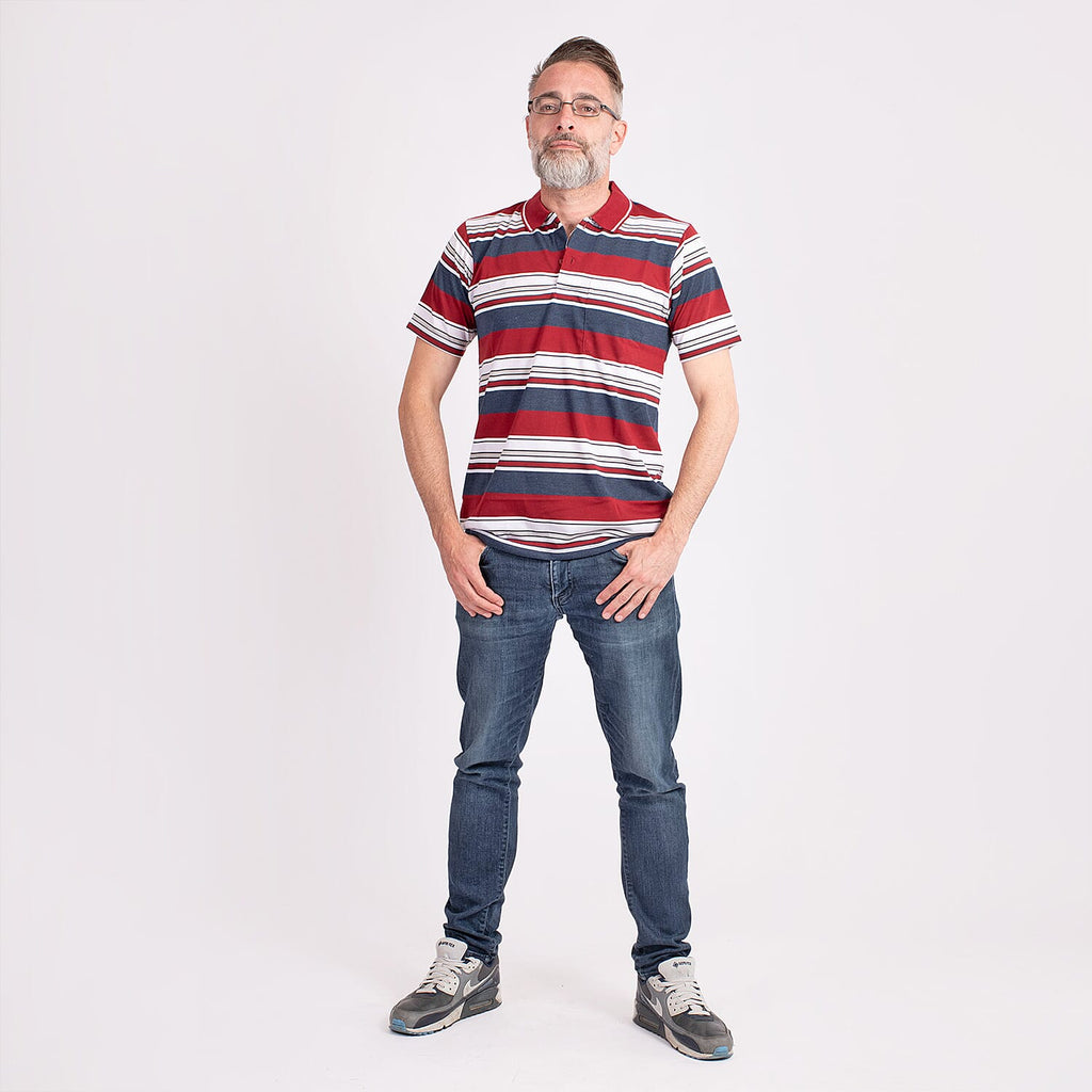 JJ Willis Block Stripe Polo Shirt (Size M) - Wine