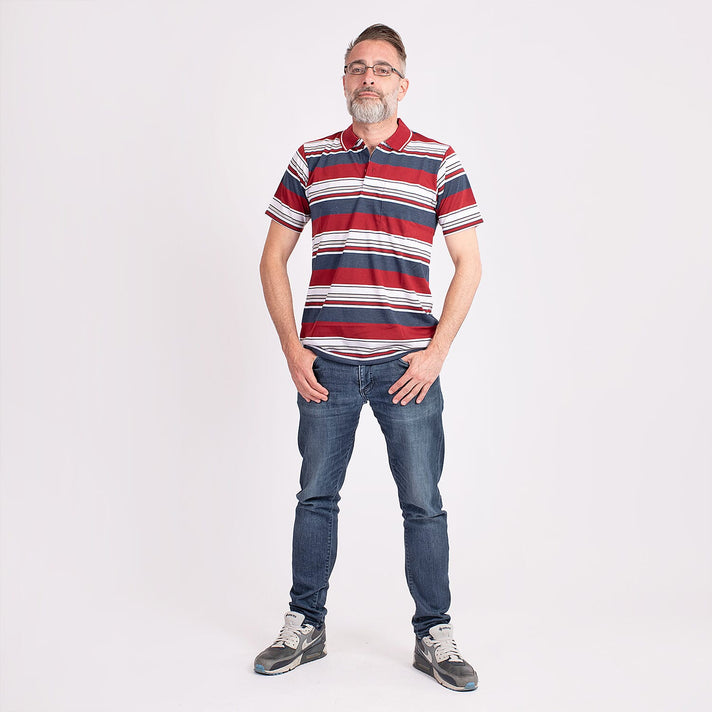JJ Willis Block Stripe Polo Shirt (Size M) - Wine 7844962 1