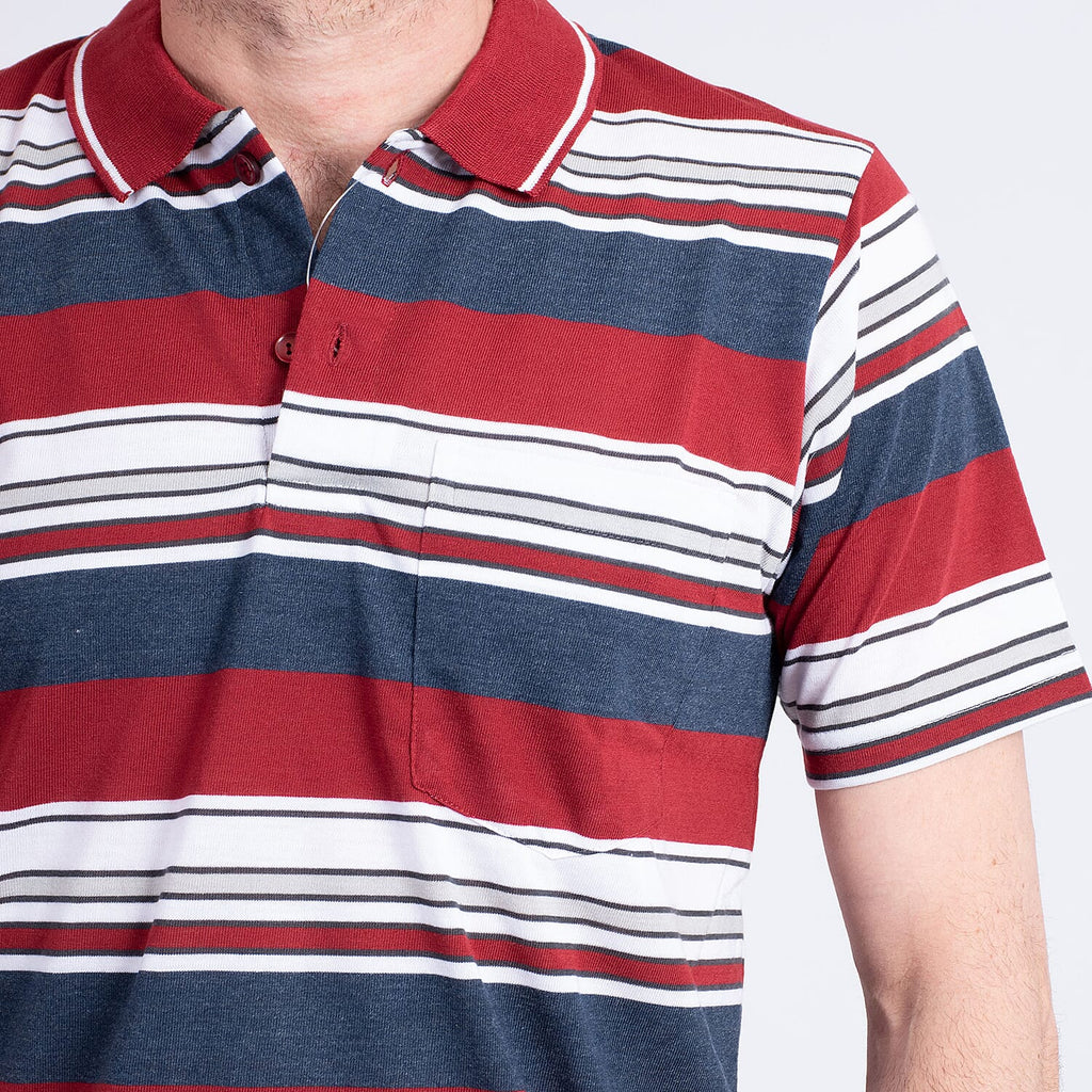 JJ Willis Block Stripe Polo Shirt (Size M) - Wine