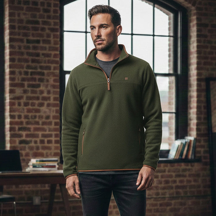 JJ Willis Quarter Zip Fleece Jacket With Contrast Tipping (Size M) - Olive 8289309 1
