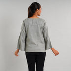 JOVIE 100% Viscose Floral Embroidery Women Top (Size 8-16 ) - Light Grey