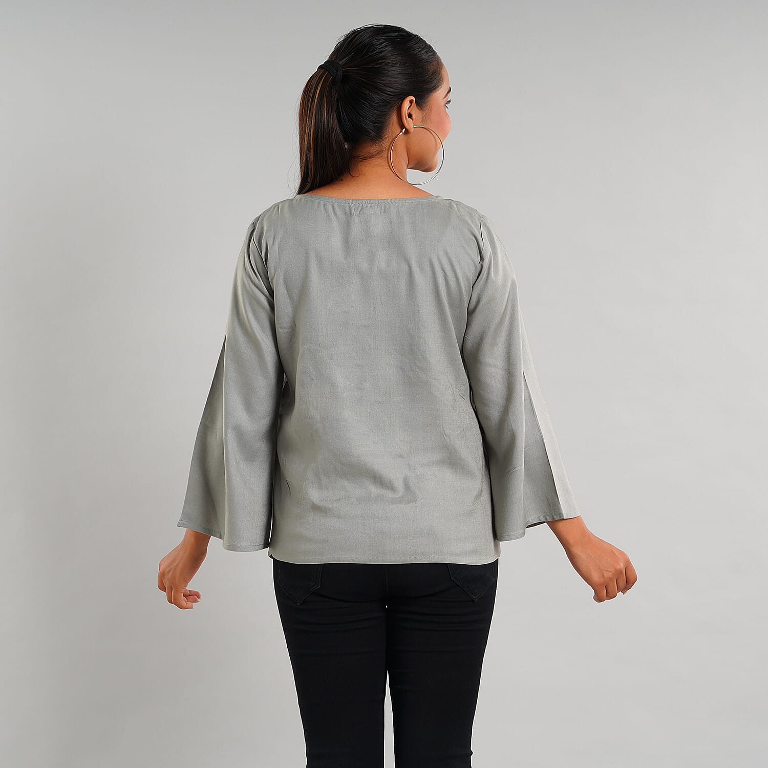 JOVIE 100% Viscose Floral Embroidery Women Kimono Top- Light Grey 6288433 2
