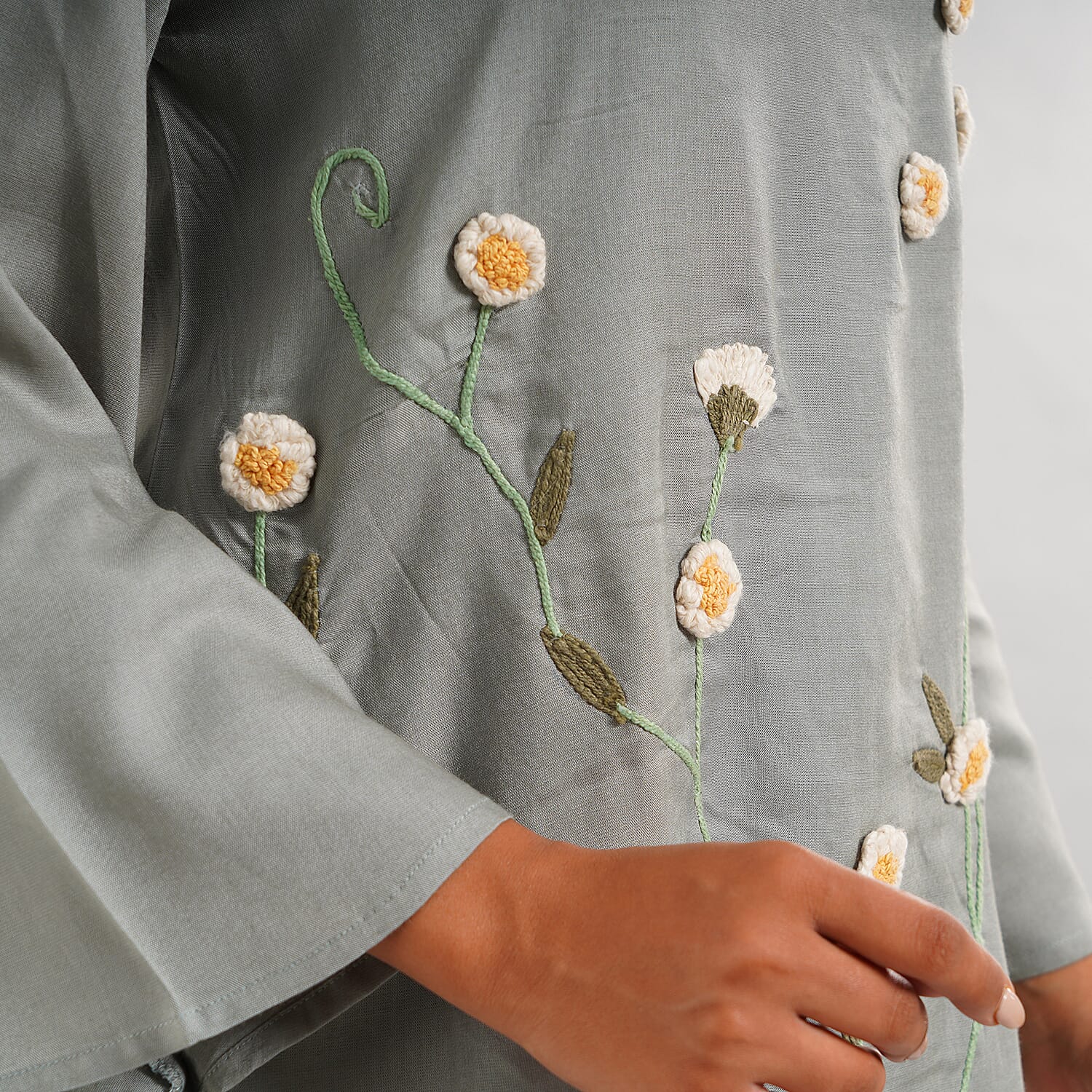 JOVIE 100% Viscose Floral Embroidery Women Kimono Top- Light Grey 6288433 4