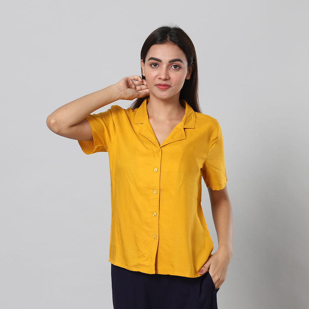 JOVIE 100% Viscose Top with Collar and Button Closure (Size-M, 60x96Cm) - Yellow